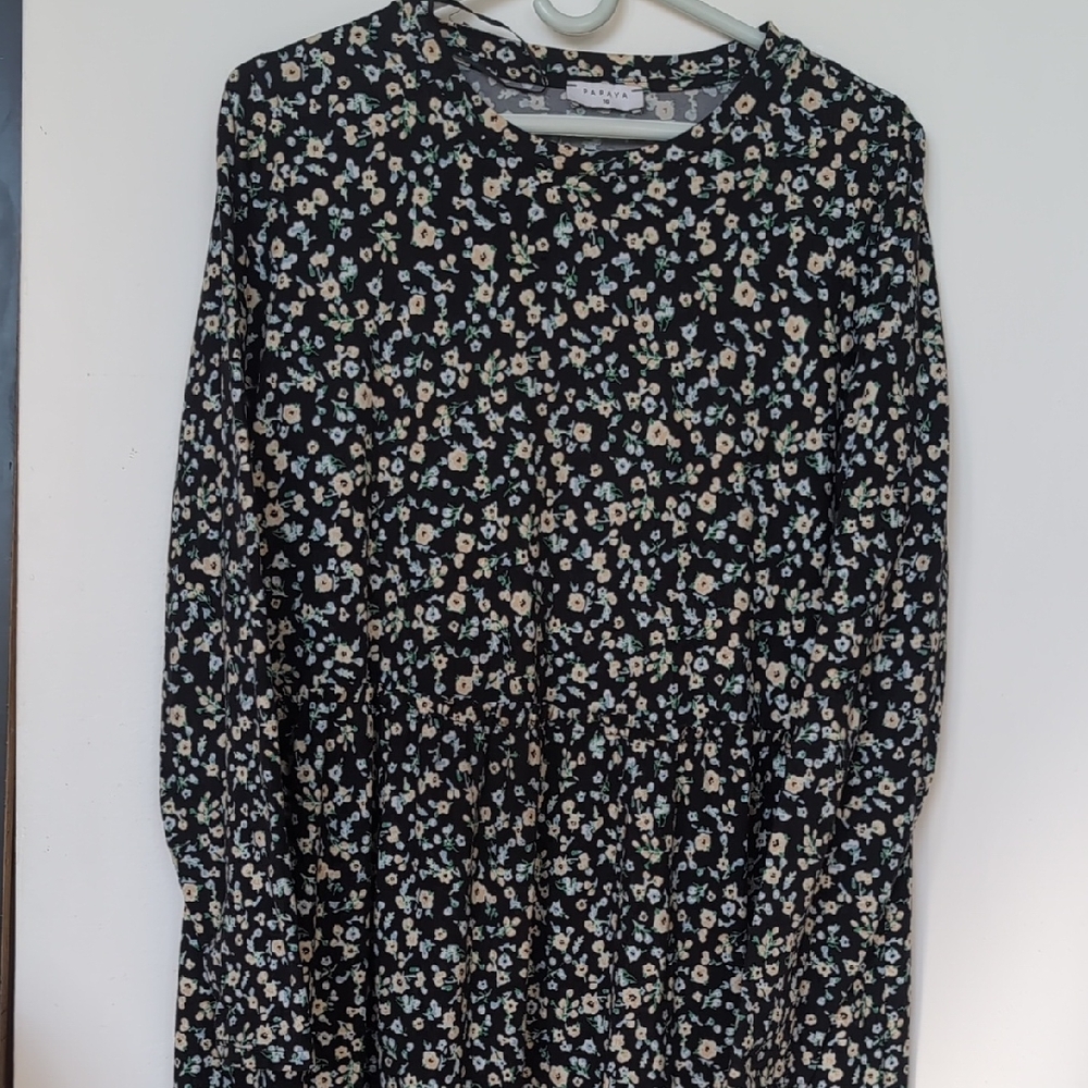 Papaya Black Floral Top with Cream & Light Blue Blooms
